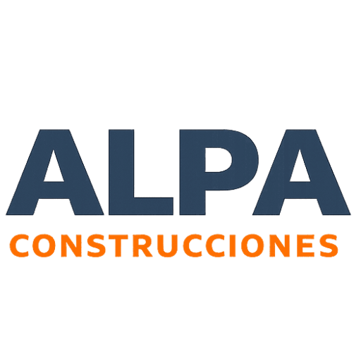 Logo de Alpa Construcciones con una “A” en forma de edificio y un techo naranja, con el texto “ALPA CONSTRUCCIONES”.